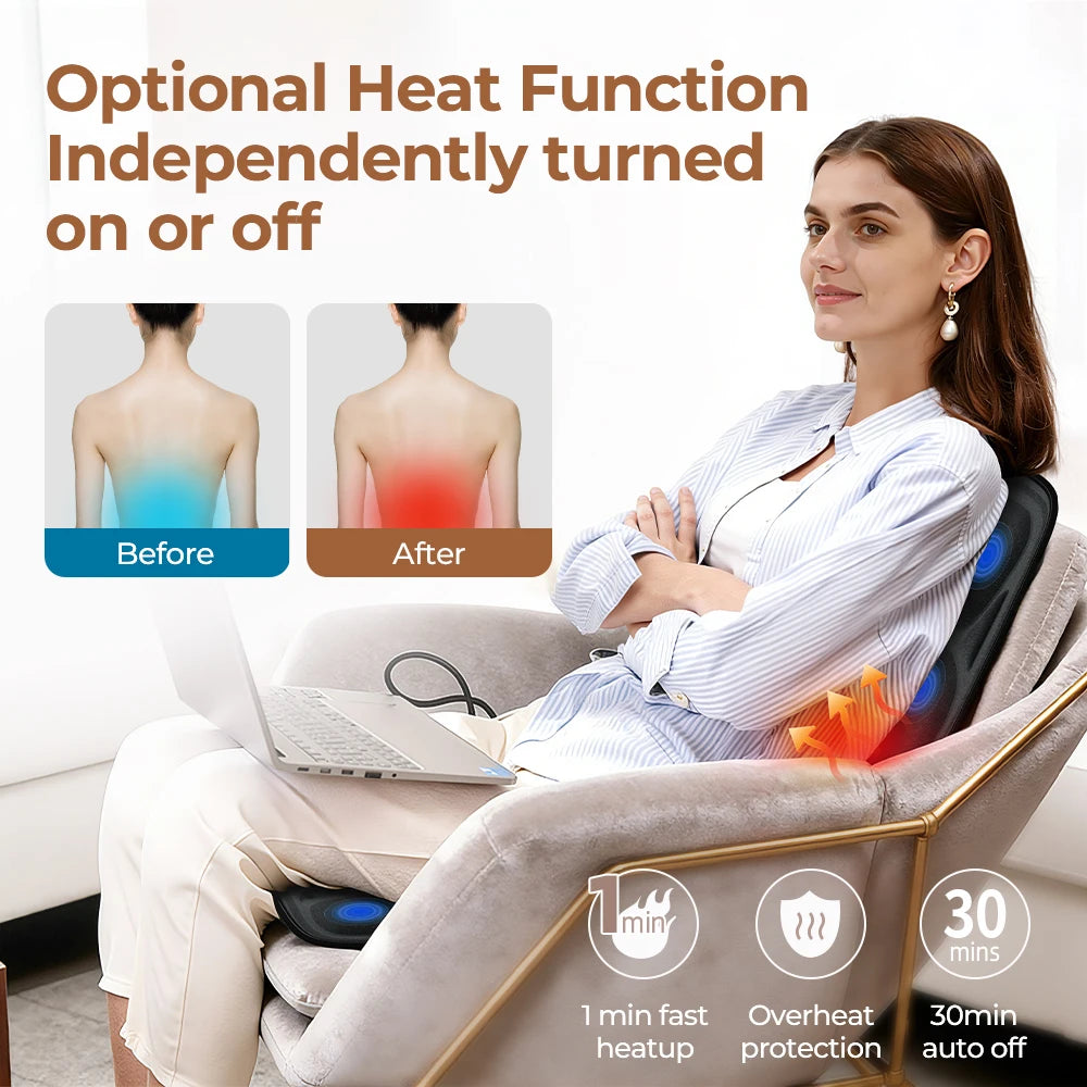 Back Massager with Heat, Massage Chair Pad for Shoulder and Back, Deep Tissue Vibration Seat Cushion for Body Relief, Best Gifts