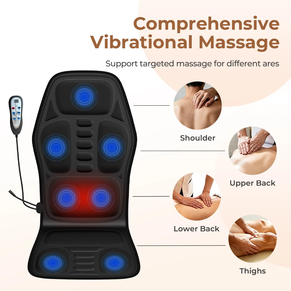 Back Massager with Heat, Massage Chair Pad for Shoulder and Back, Deep Tissue Vibration Seat Cushion for Body Relief, Best Gifts