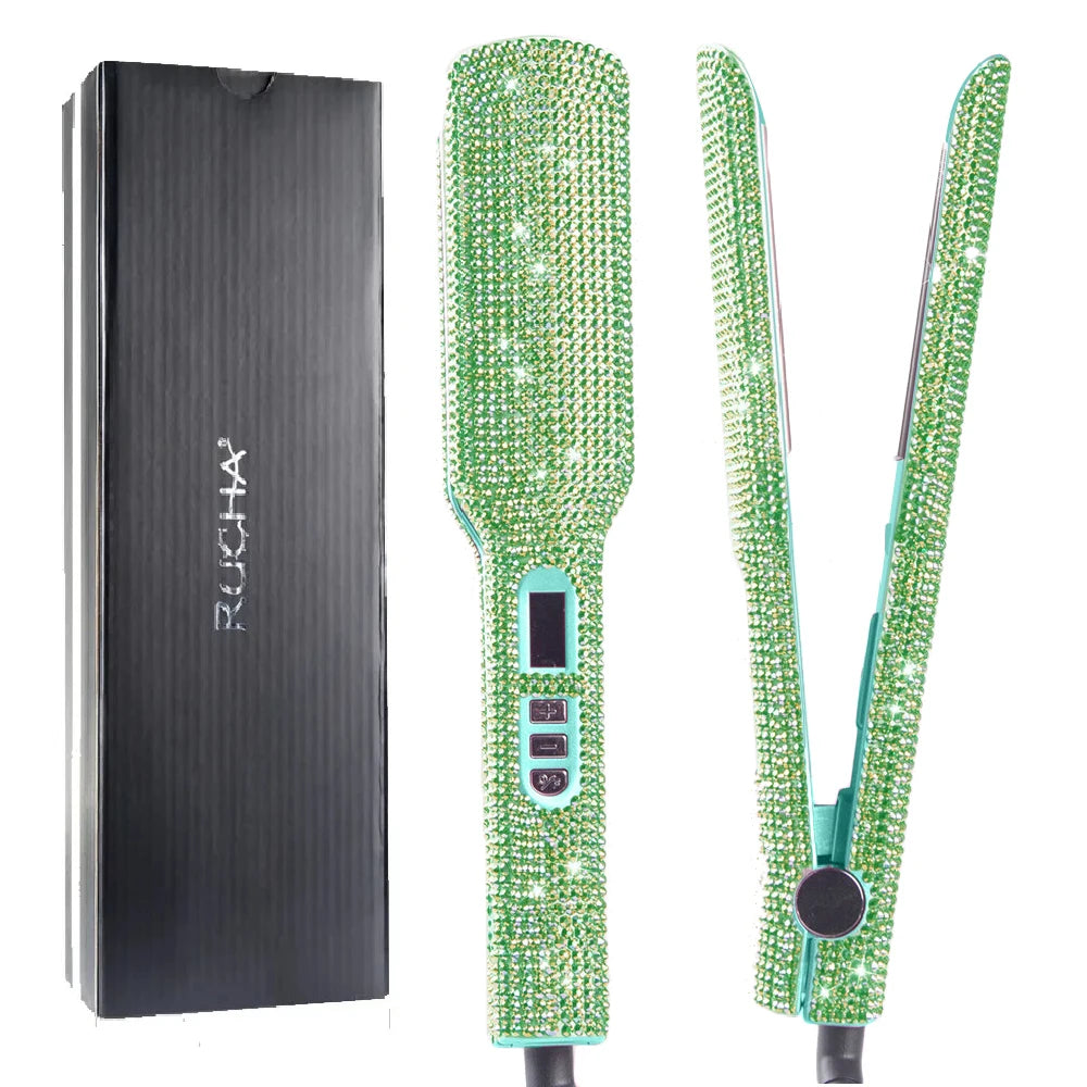 Rhinestone Flat Iron Titanium Hair Straightener Dual Voltage Iron Professional Hair Tools LCD Display 2 Inch Plate Irons