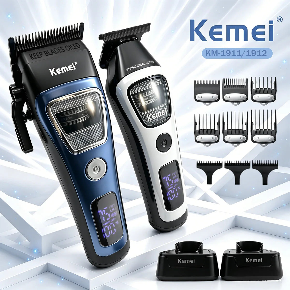 Kemei Clippers Professional Hair Clippers Adjustable Haircut Machine External Rotor Brushless Motor Hair Clippers Men KM-1911