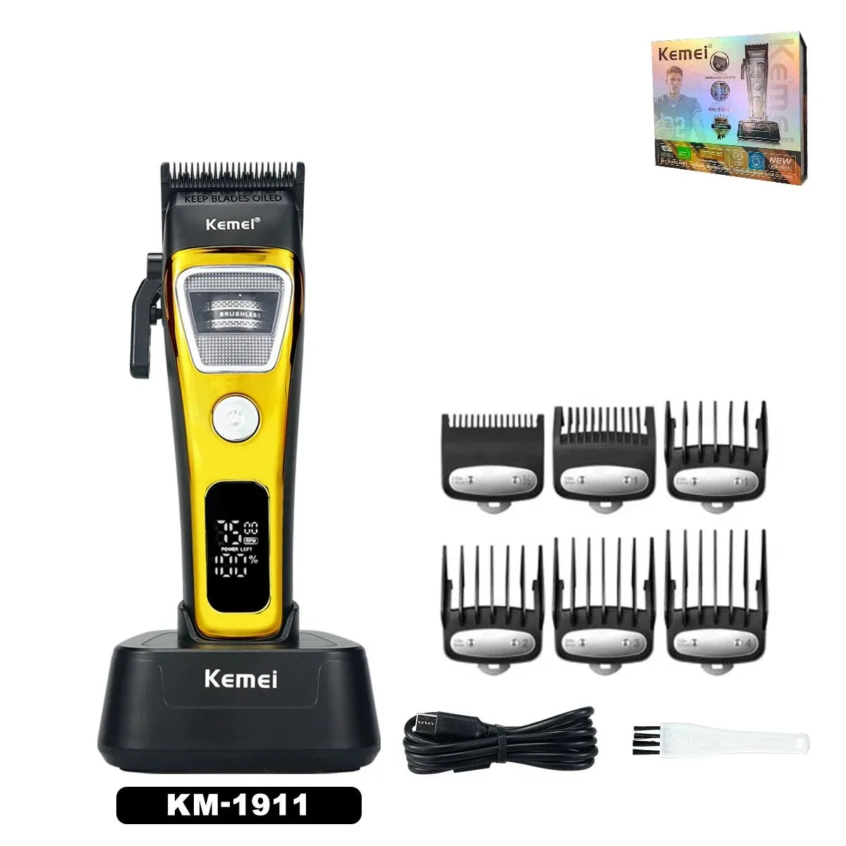 Kemei Clippers Professional Hair Clippers Adjustable Haircut Machine External Rotor Brushless Motor Hair Clippers Men KM-1911
