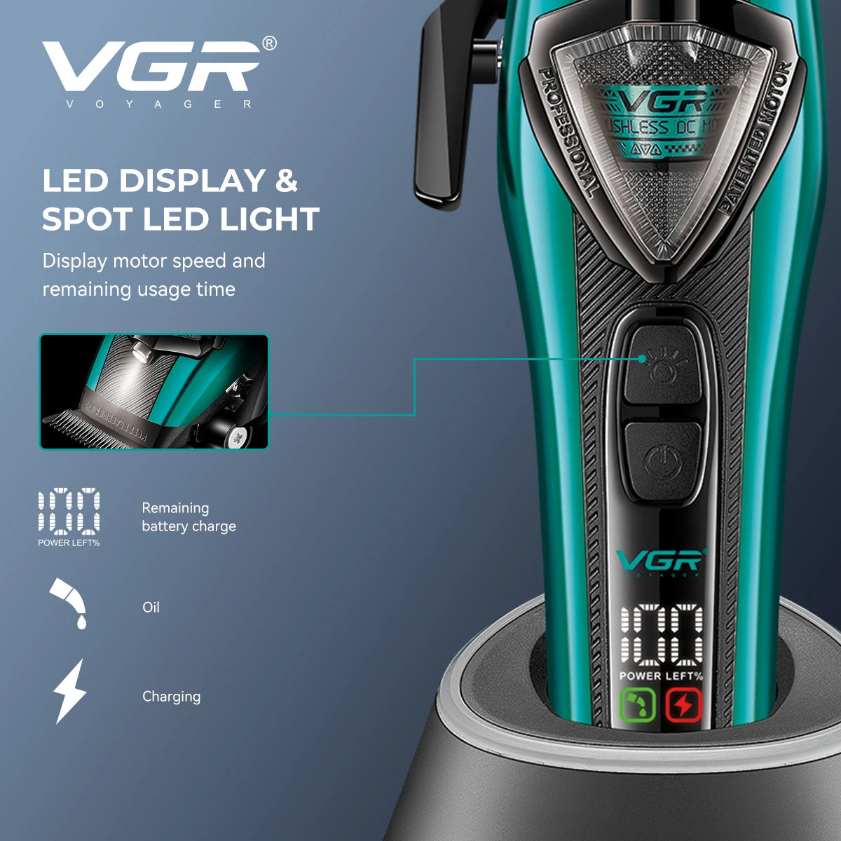 VGR Hair Trimmer Professional Hair Clipper External Rotor Motor Hair Trimmer Lever Grips Mim Blade Barber Trimmer for Men V-884