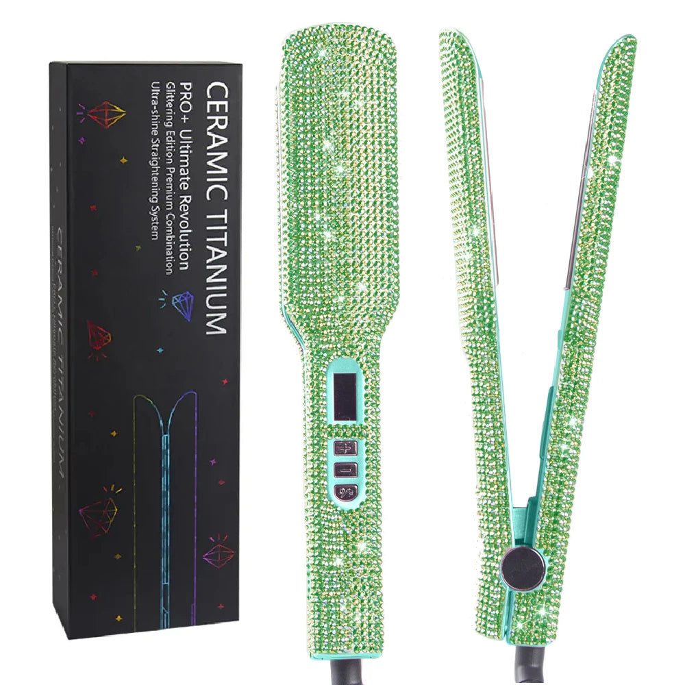 Rhinestone Flat Iron Titanium Hair Straightener Dual Voltage Iron Professional Hair Tools LCD Display 2 Inch Plate Irons