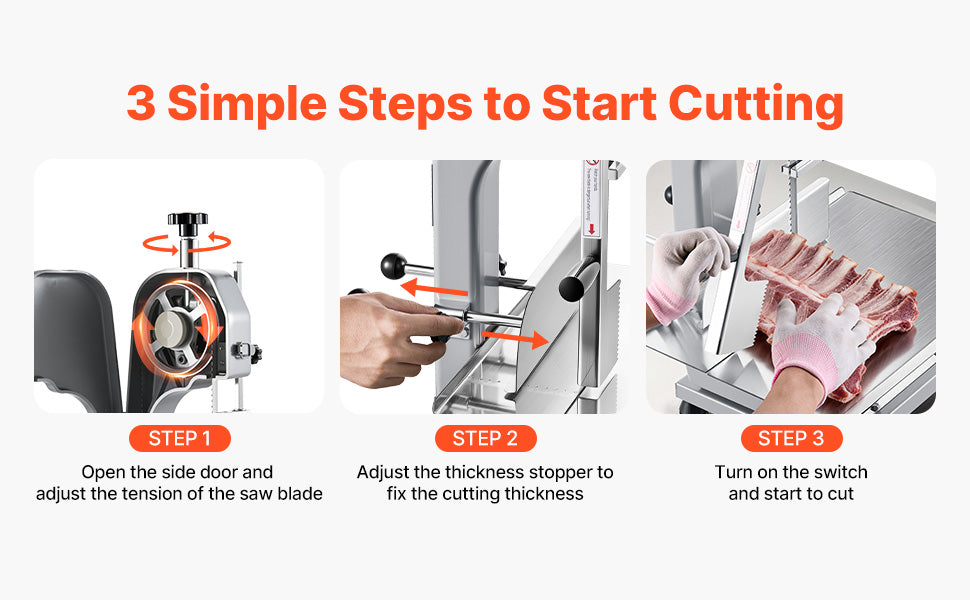 SucceBuy Commercial Electric Meat Bandsaw 650W 1800W Stainless Steel Countertop Bone Sawing Machine Frozen Fish Cutter for Pork